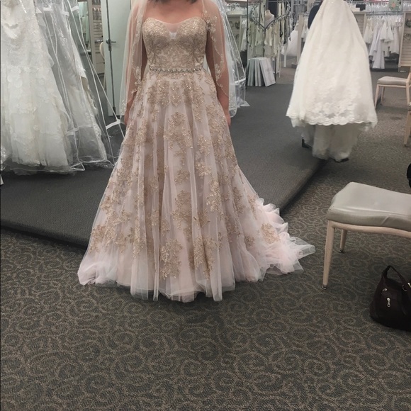oleg cassini rose gold wedding dress